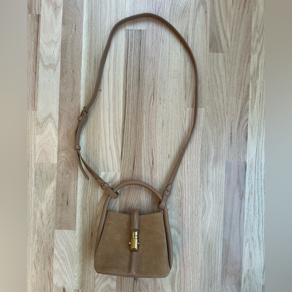 Dolce Vita Neve Mini Bucket Crossbody Bag in Shiitake Suede